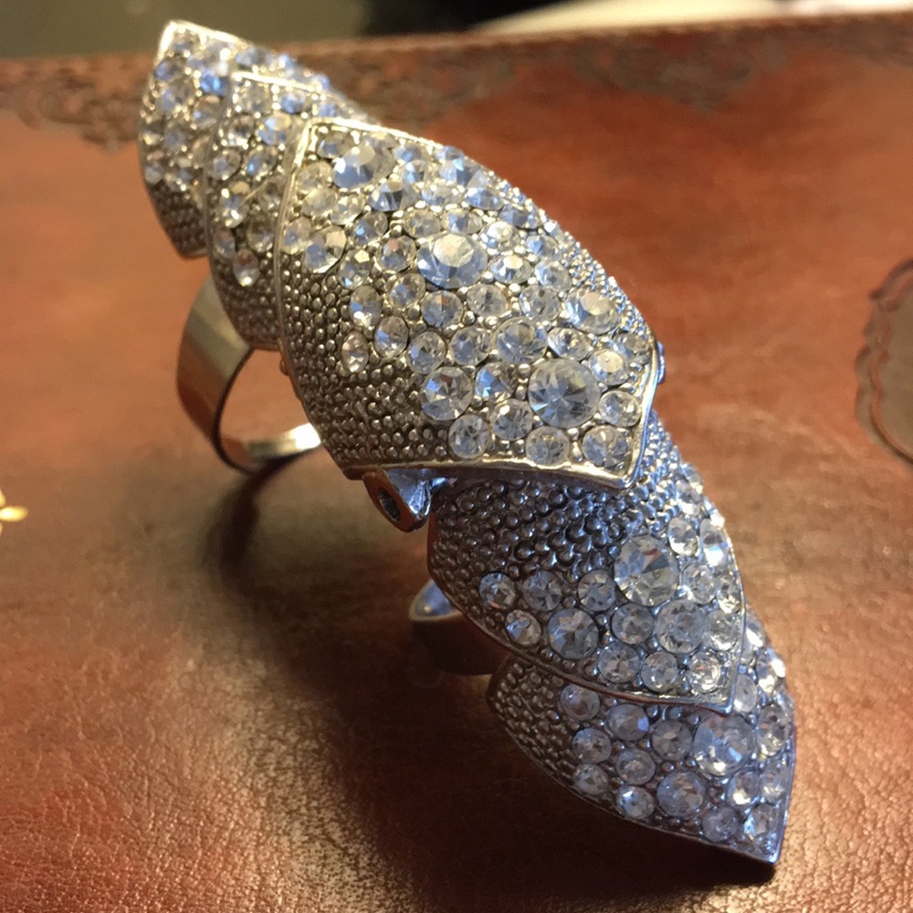 FINGER RING SILVER DIAMOND CRYSTALS